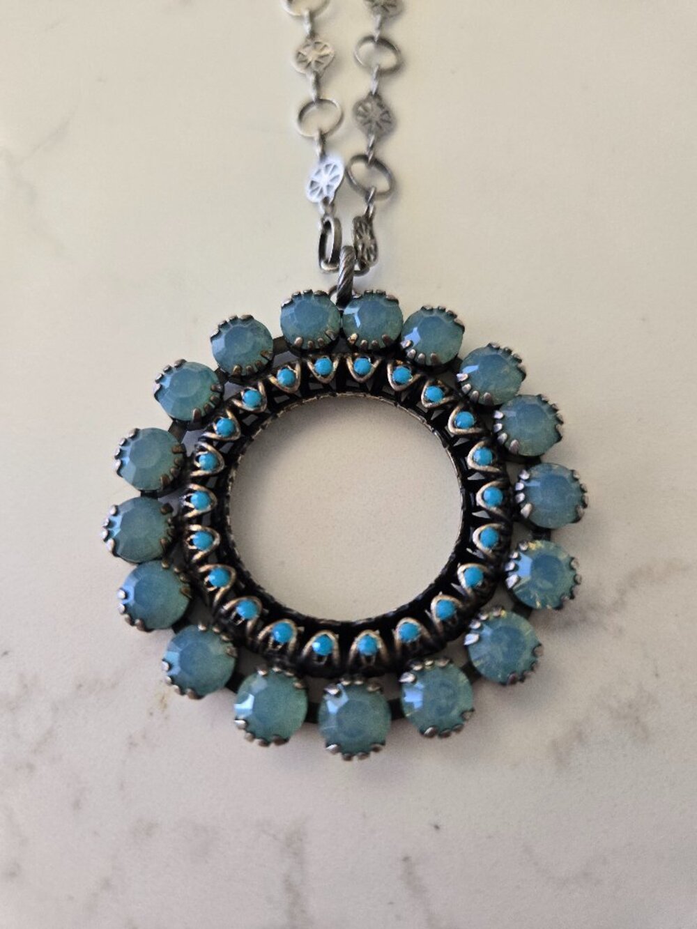 Vintage Catherine Popesco Pendant Necklace Large Mint Stone Pendant
